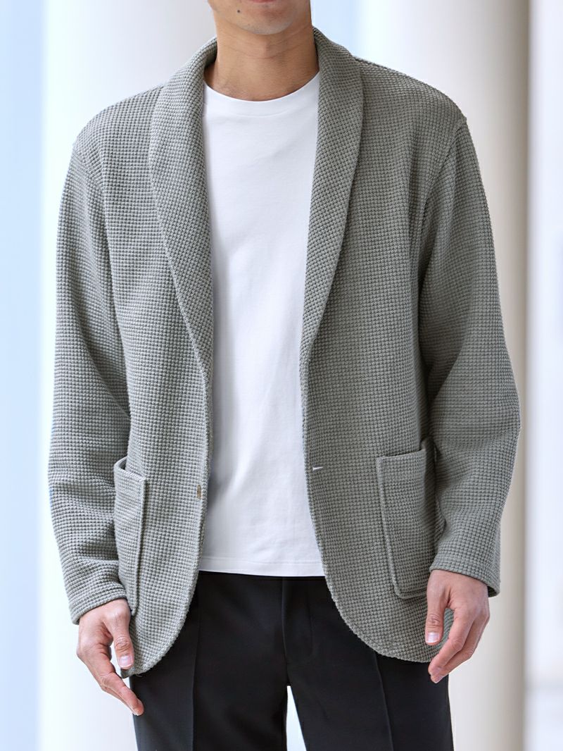 ワッフルショールカーデ グレー